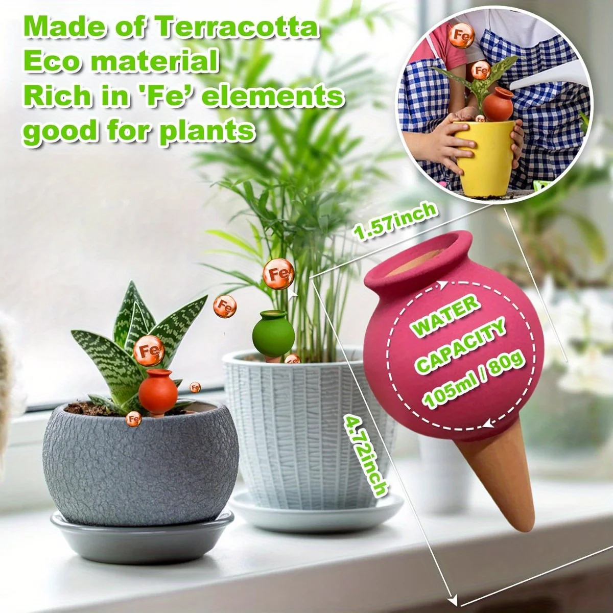 4 Packs Terracotta Self Watering Devices Premium Self Watering Spikes Upgraded Planter Insert Device Irrigation Dripper Professional Garden Automatic Plant Accessories (Clay Pots)