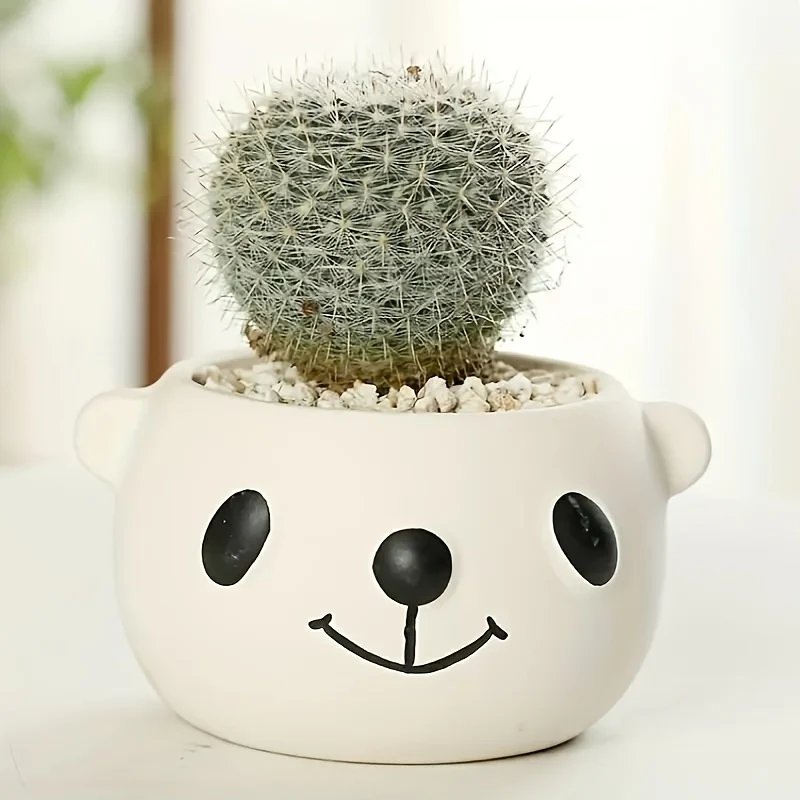 4 Cute Animal Ceramic Flowerpots with Drainage Holes - Retro Cartoon Bear Succulent Plants, Indoor And Outdoor Home Desktop Decorations, Smooth Design
